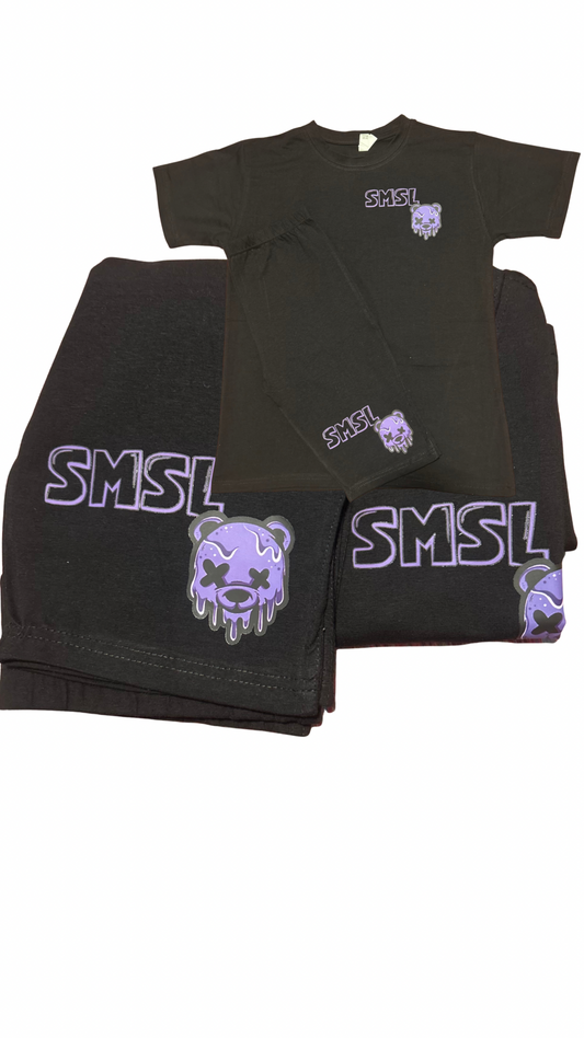 SMSL Drippy Purple Bear: Women’s T- shirt & Shorts Biker Set