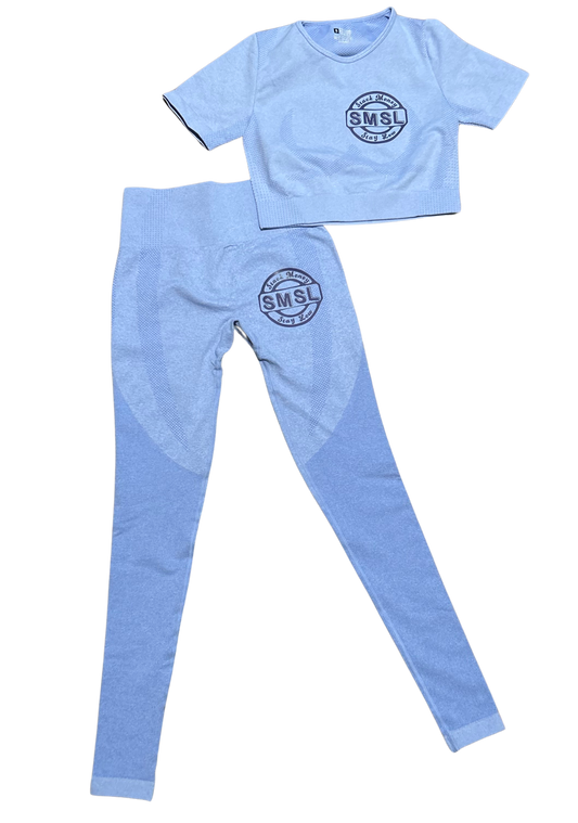 SMSL Signature Blue Badge: Women’s 2 Piece Gym Set (t-shirt & pants)